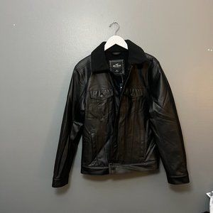 Hollister Mens Leather Jacket, Size M, Black
